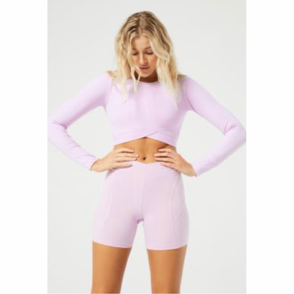 L*Space Active Light Pink Peony Aim High Crop Long Sleeve Athletic Top, Small - Picture 2 of 13